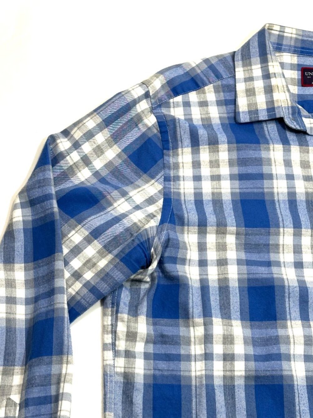 UNTUCKit Mens Large Slim Fit Blue Gray Plaid Button Front Shirt Cotton Casual - Picture 6 of 16